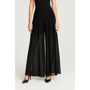 Bebe Black Wide Leg Palazzo Pants Sheer Overlay Flowy Elegant Size 0